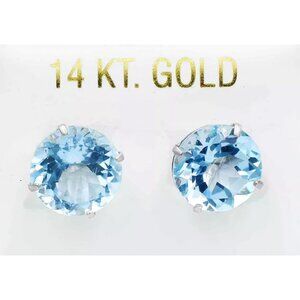 Genuine 10.84 Cts Aquamarine Stud Earrings 14k White Gold